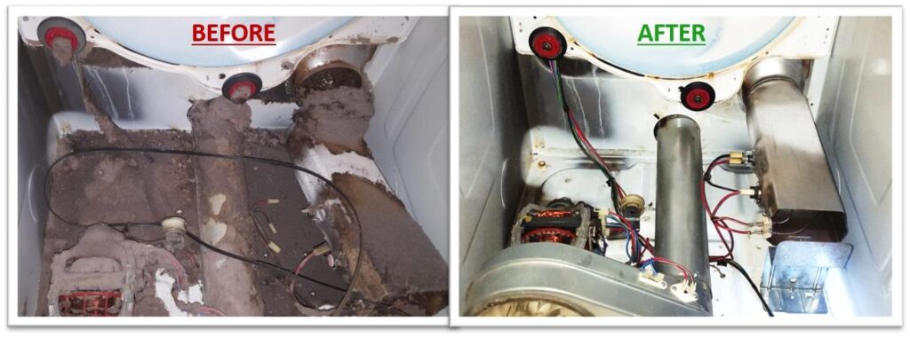 Dryer vent before and after cleaning — real job by Arizona Service Pro